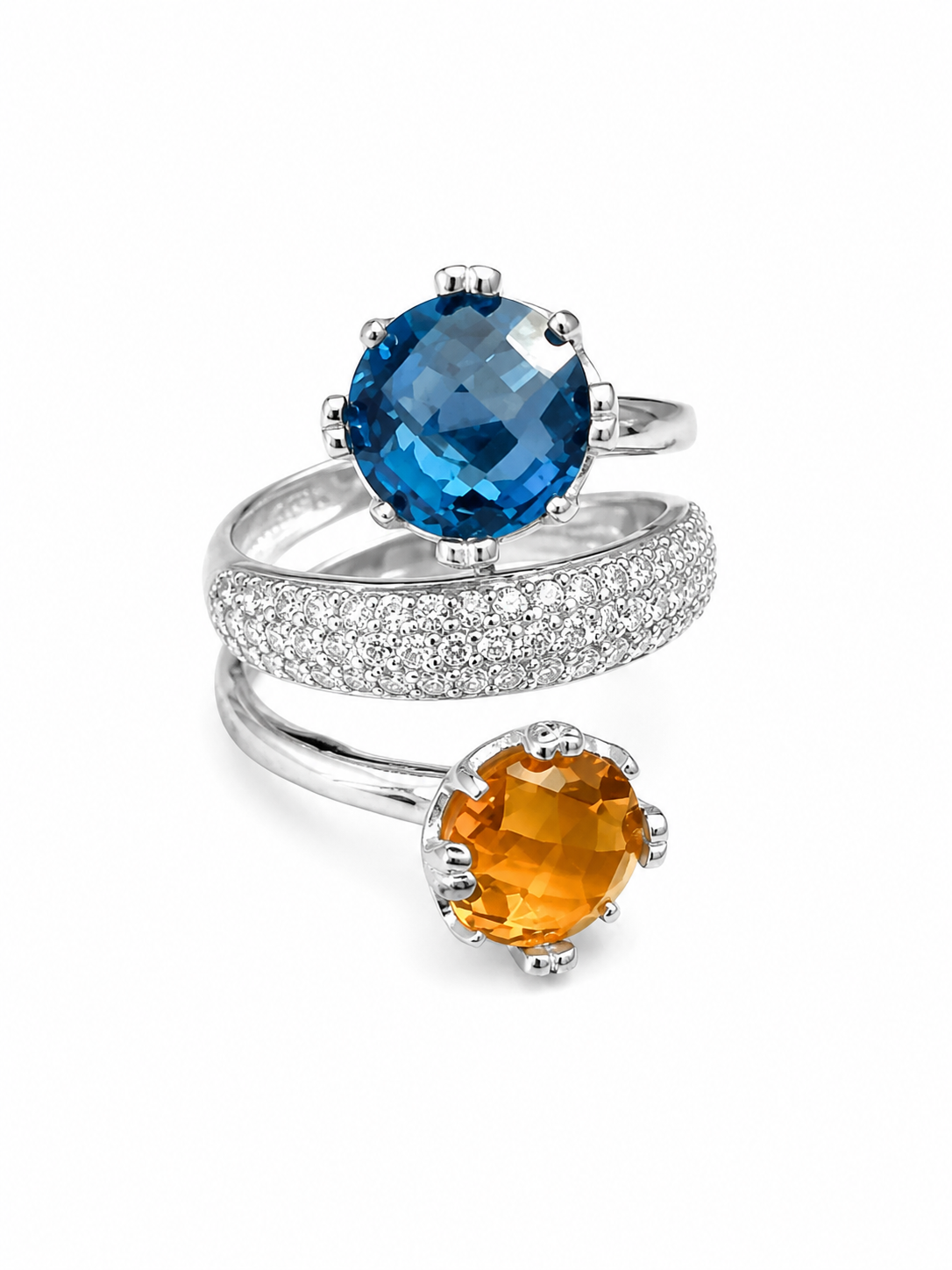 White Gold Size 7.5 Blue and Orange Stone 18k 6.43 grams