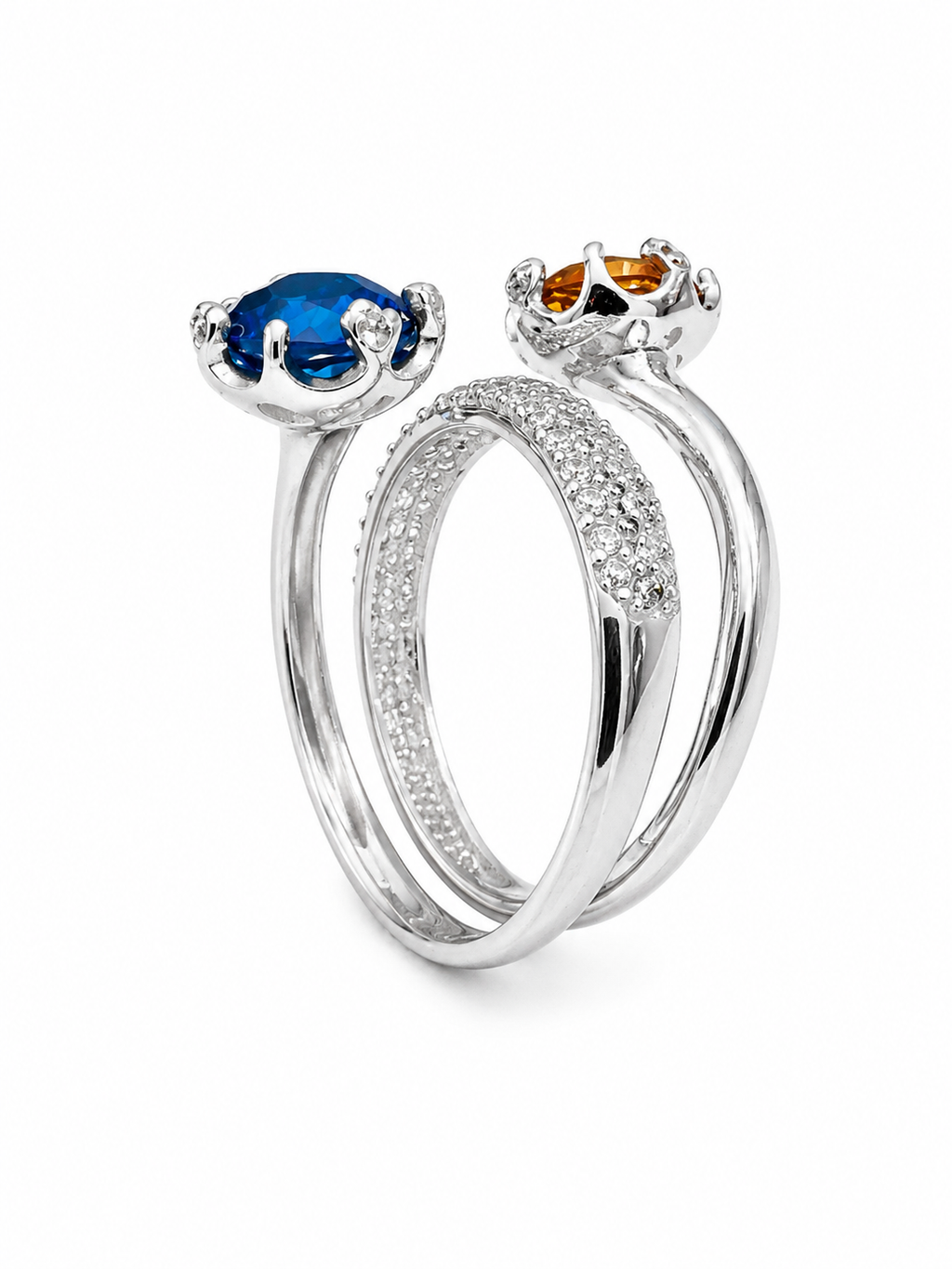 White Gold Size 7.5 Blue and Orange Stone 18k 6.43 grams