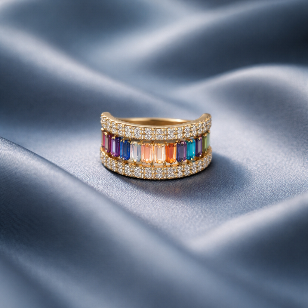 Size 8 Colorful Stone 18k Gold Ring 5.21 grams