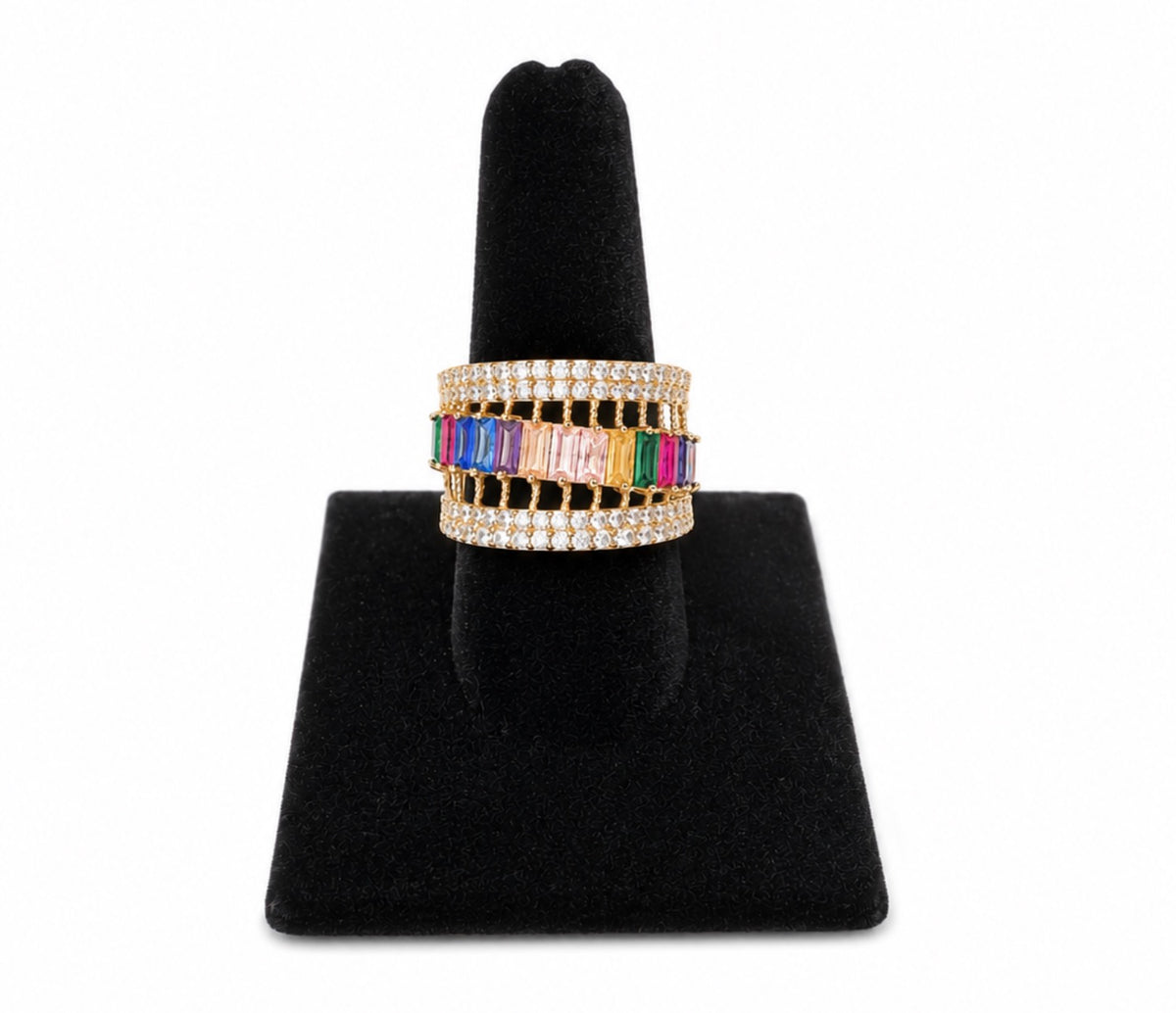 Size 8 Colorful Stone 18k Gold Ring 5.21 grams