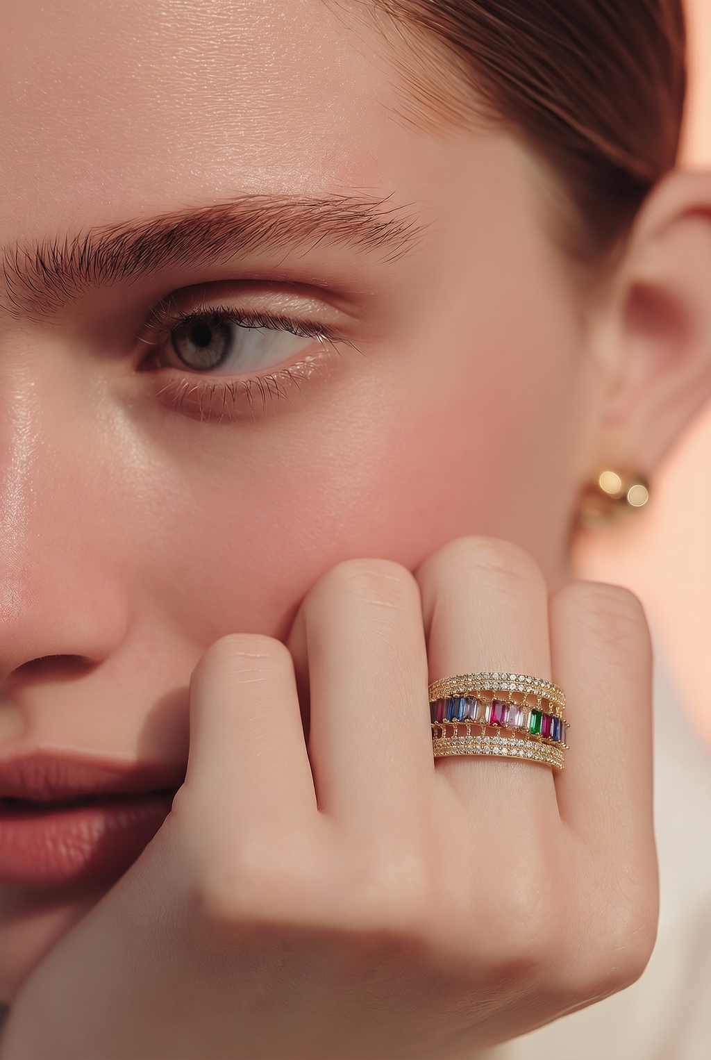Size 8 Colorful Stone 18k Gold Ring 5.21 grams