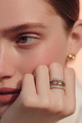 Size 8 Colorful Stone 18k Gold Ring 5.21 grams